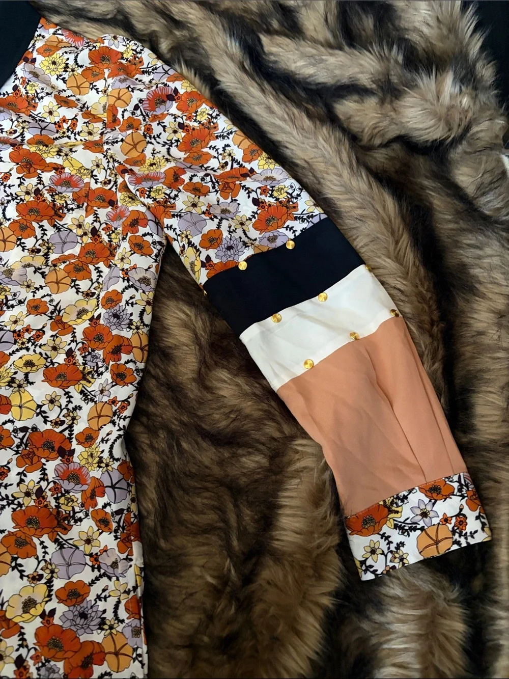 Tory Burch Silk Shirt Ditsy Blossom Patchwork Stud Print Floral Orange Size 10